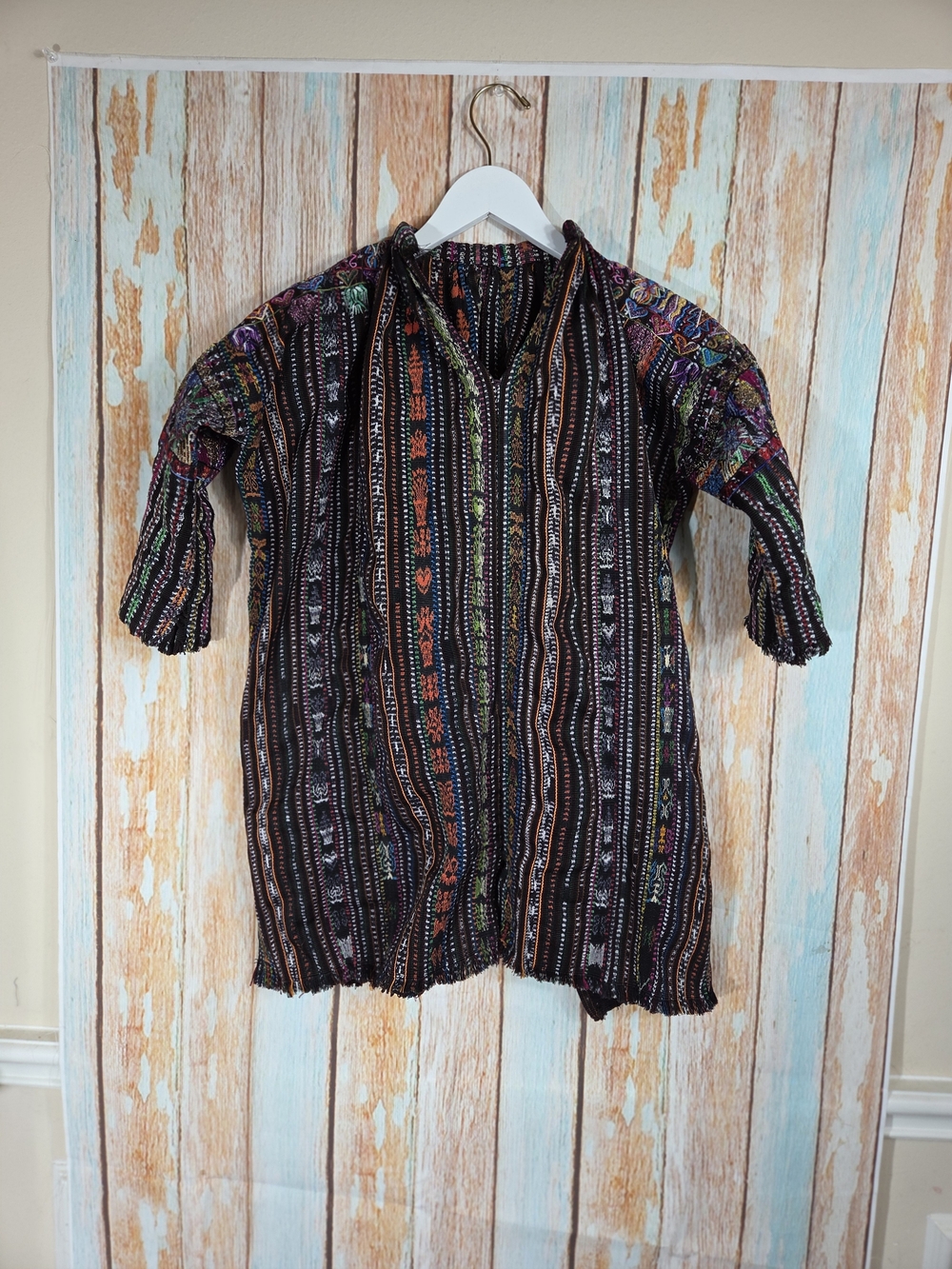 Vintage Guatemalan Huipil Solola Handwoven Tunic Maya Boho Ikat Jaspe Blouse